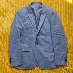 Men’s Grey Blue Blazer One Button Cotton Polyester Sport Coat Le Chateau